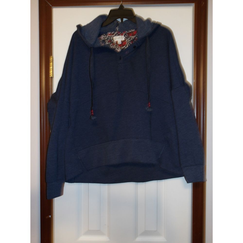 Wonderly Navy Blue Pullover Hoodie with Decorative Lining Pocket Sweatshirt
